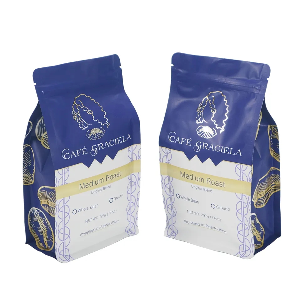 blue flat bottom pouch