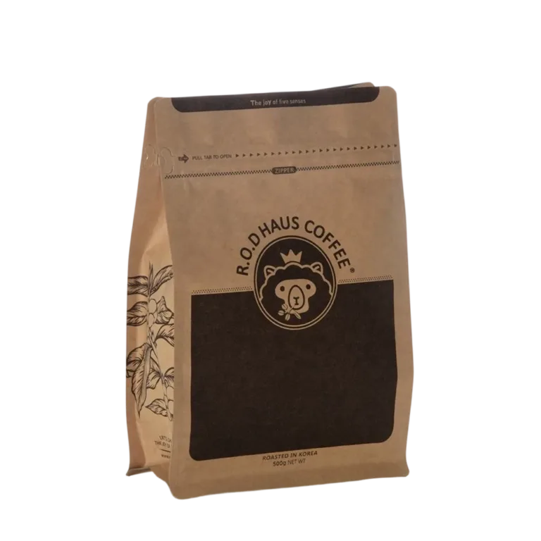 Natural kraft flat bottom coffee bag with zipper closure