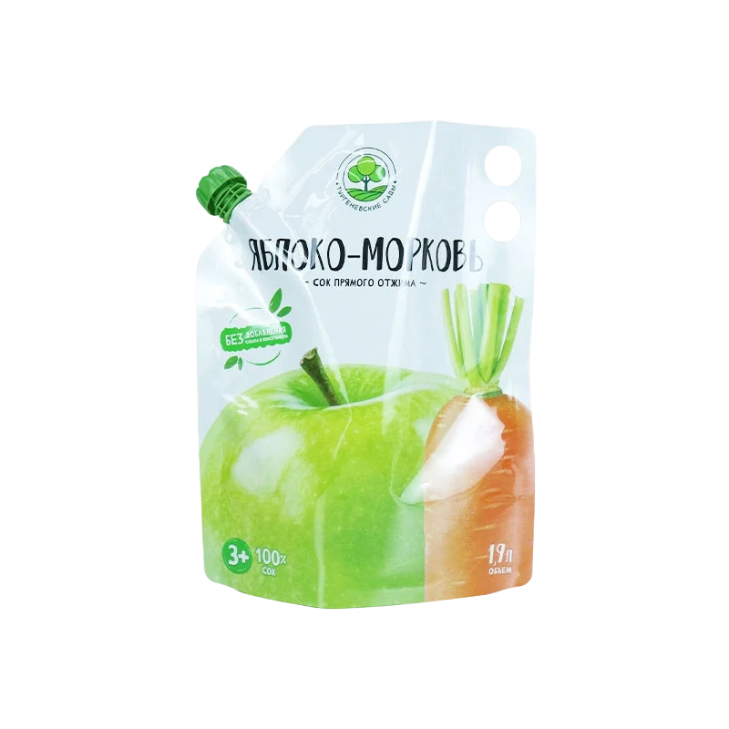 Apple carrot juice plastic spout pouch