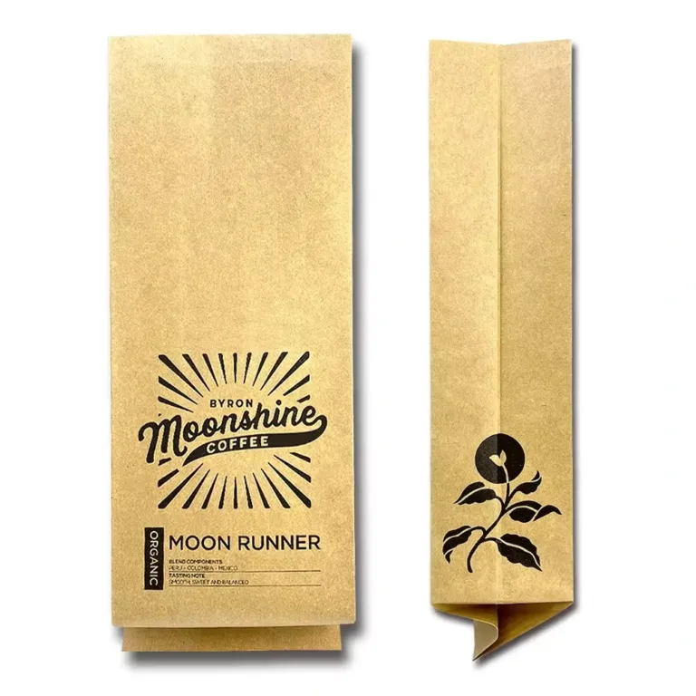 Blank kraft custom printed side gusset coffee pouch for organic moonshine coffee blend