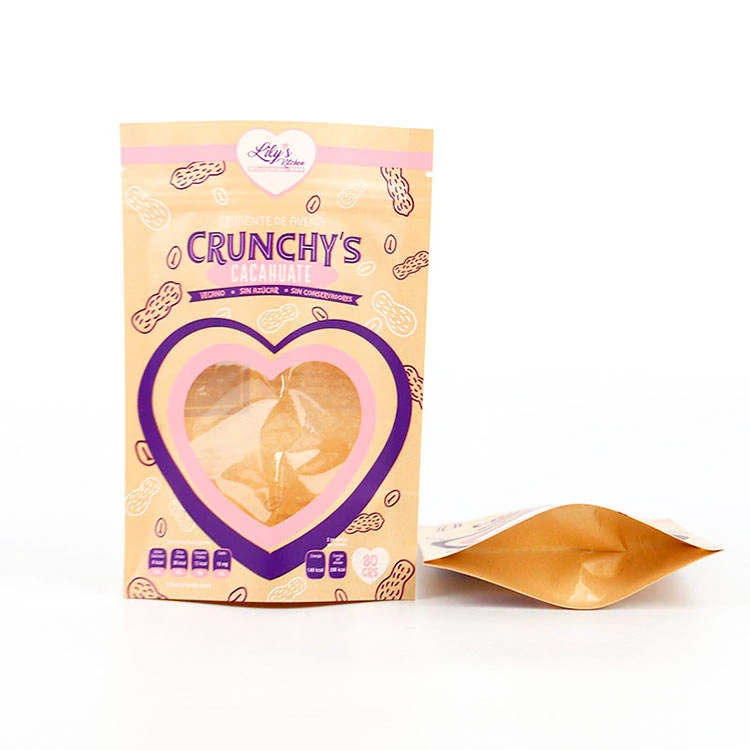 Heart window kraft resealable peanut snack bag