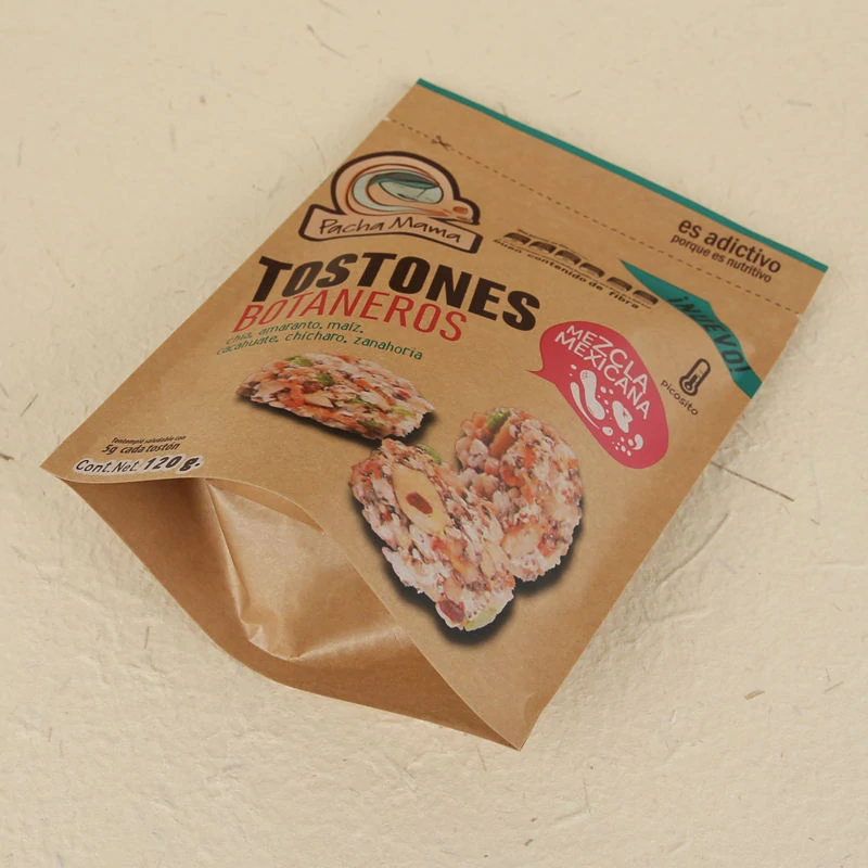 Printed kraft stand up pouch for mexican grain tostones
