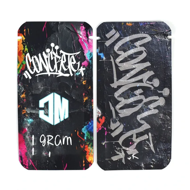 Three-side seal pouch with graffiti print