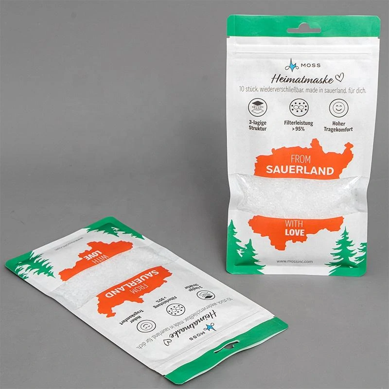 White kraft zipper mask packaging bag with hang hole