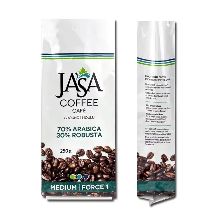 white side gusset coffee bag for Arabica Robusta ground coffee packaging