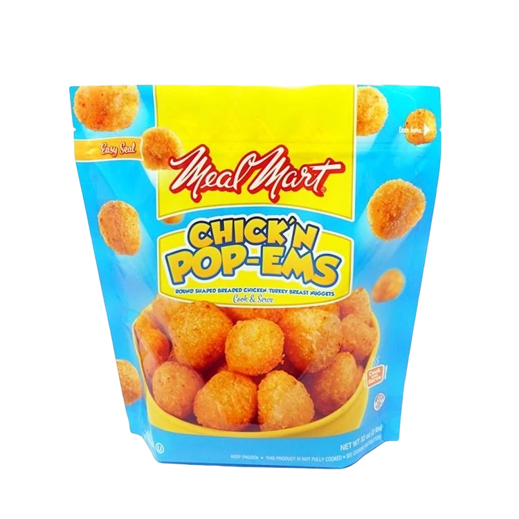 Blue printed frozen chicken pop-ems stand up pouch