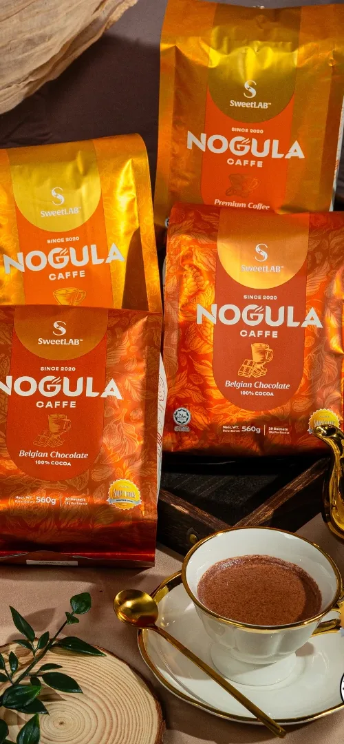 Golden foil chocolate coffee powder flat bottom bags lifestyle product shot