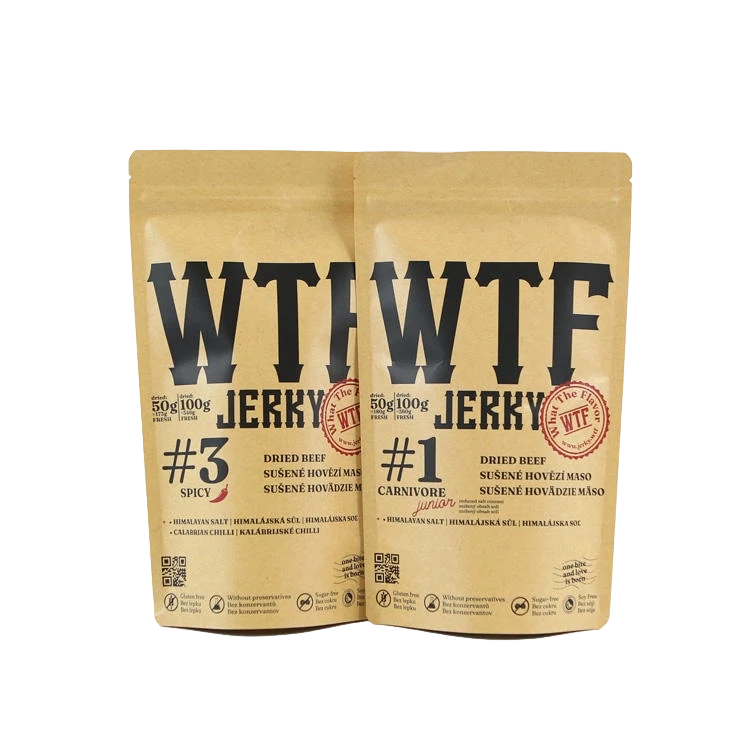 Kraft paper dried beef jerky resealable food pouches two flavors