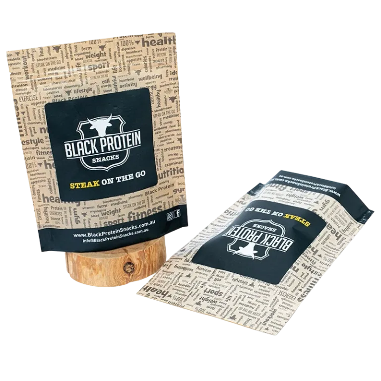 Kraft pattern protein steak snack resealable stand up pouches