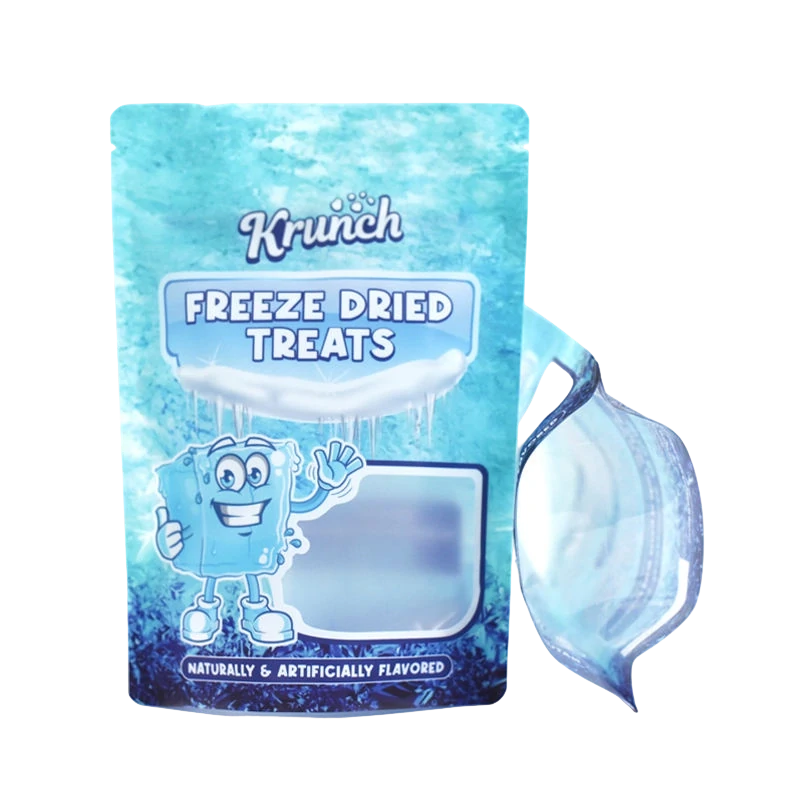 Light blue freeze dried treats resealable stand up pouch