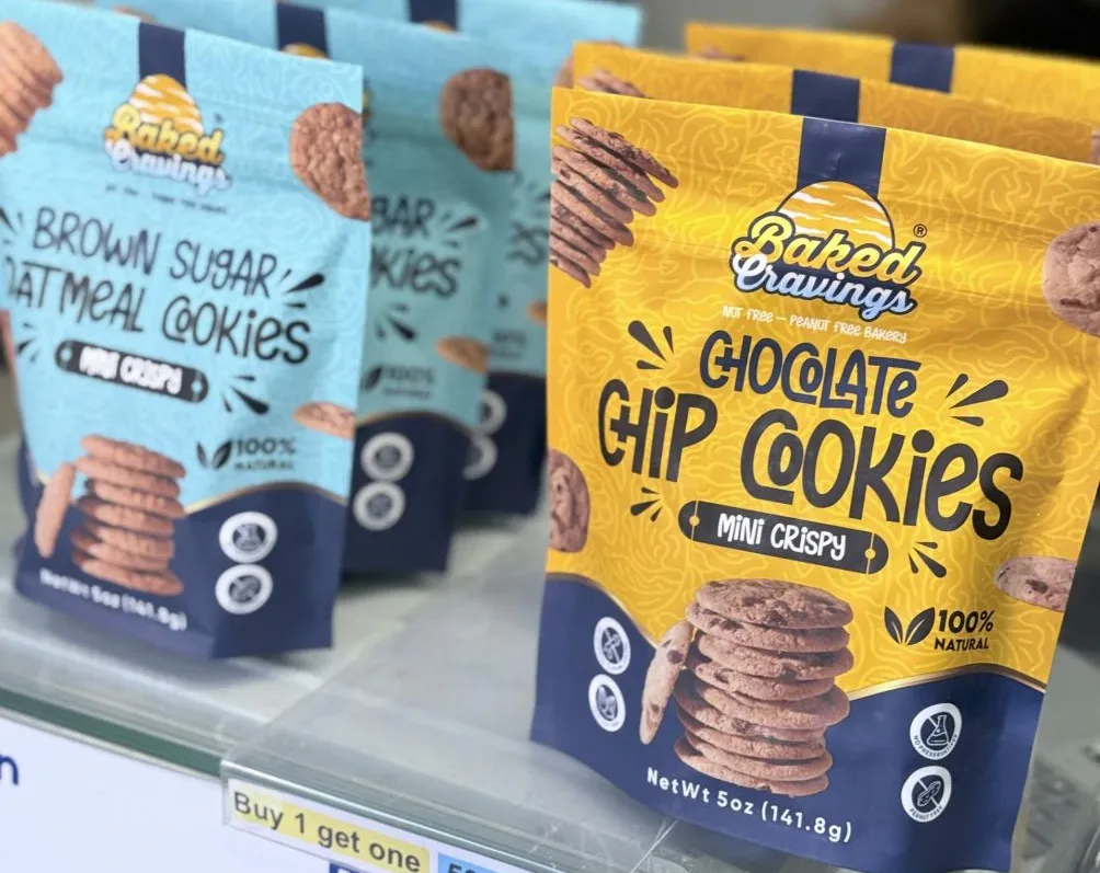 Mini crispy cookie printed stand up bags retail shelf display