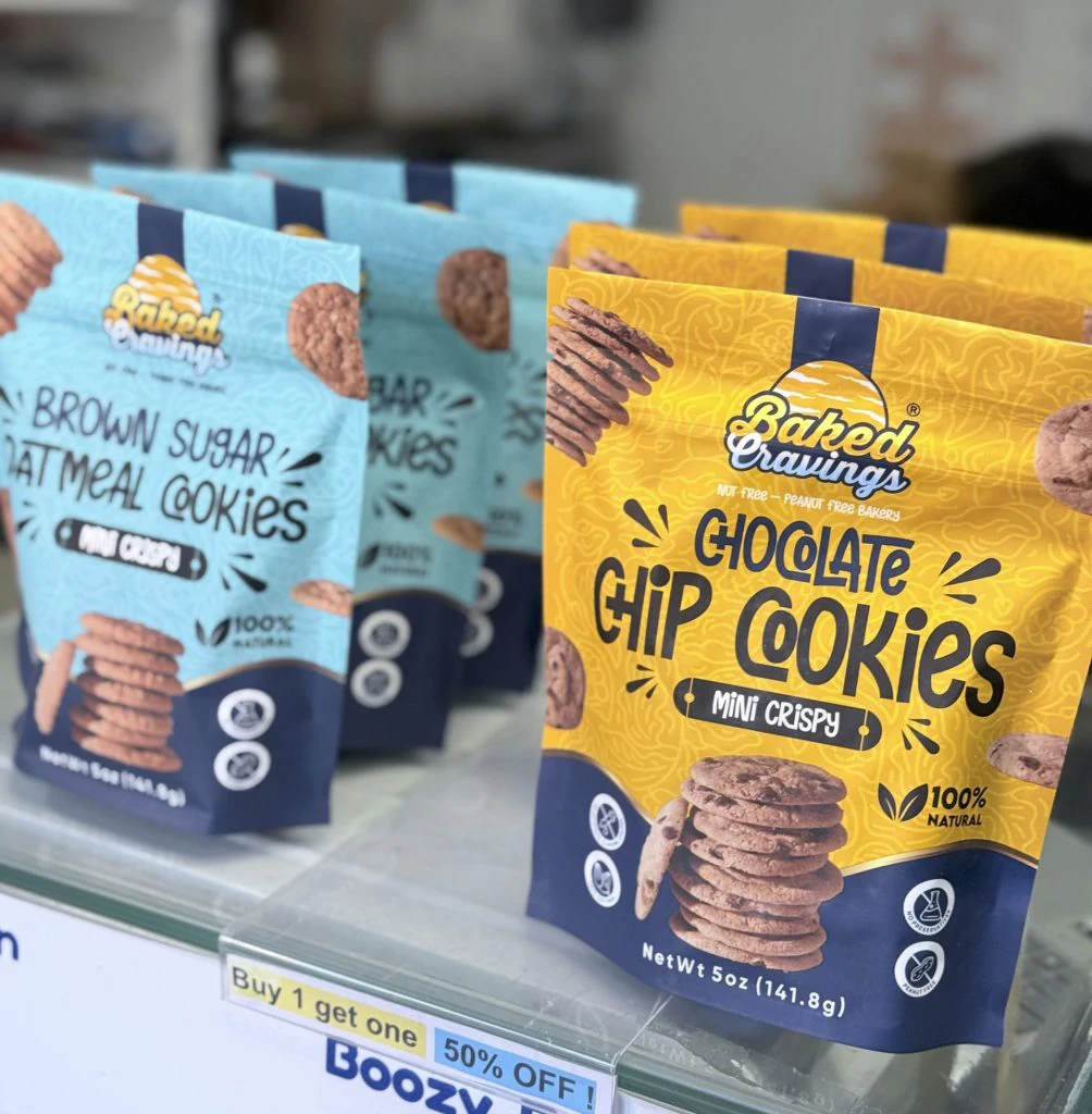 Mini crispy cookie printed stand up bags retail shelf display