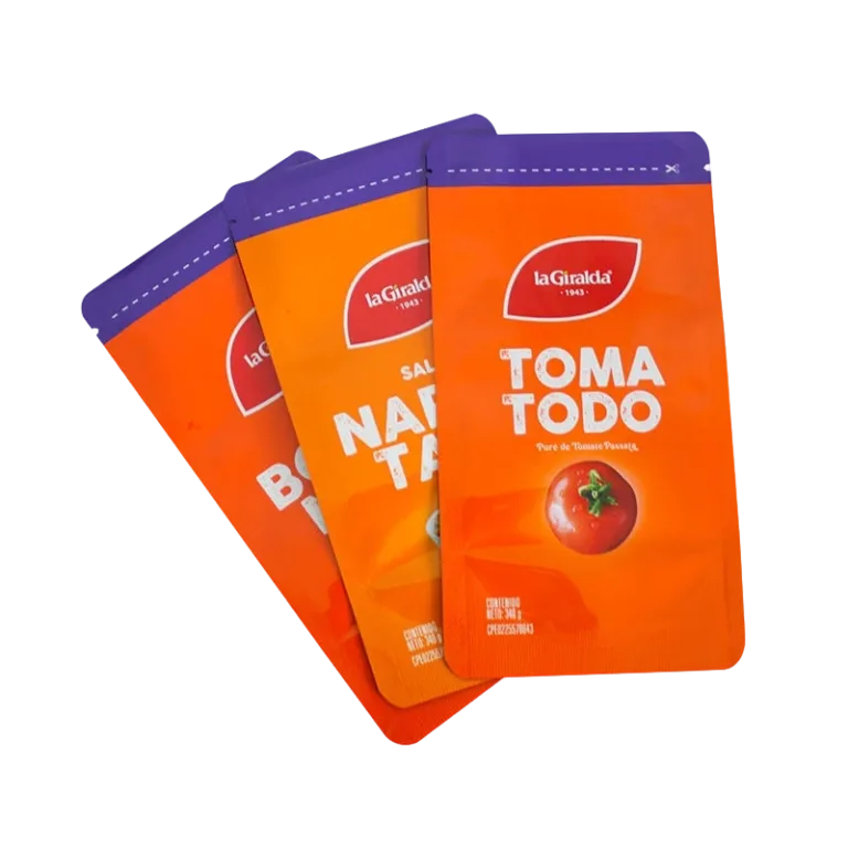Orange printed tomato sauce flat resealable sachet set