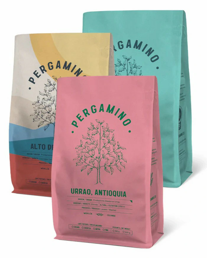 Pastel colored flat bottom specialty coffee packaging bags