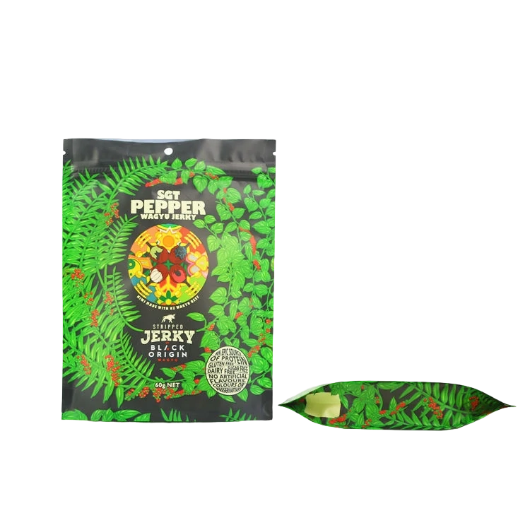 Tropical illustrated wagyu beef jerky printed stand up bag