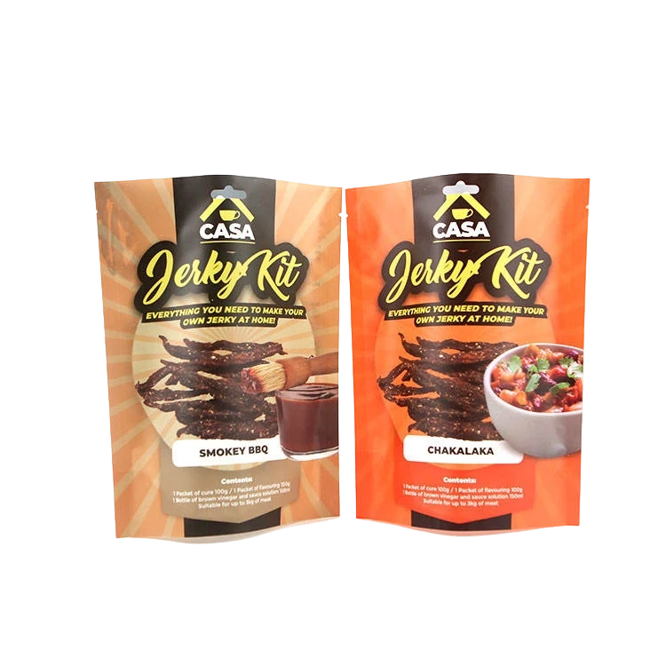 Two flavor homemade jerky making kit printed packaging pouches
