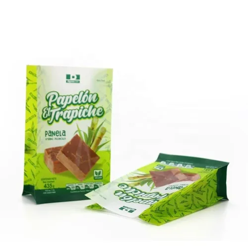 Green printed flat bottom bag for organic panela sugar
